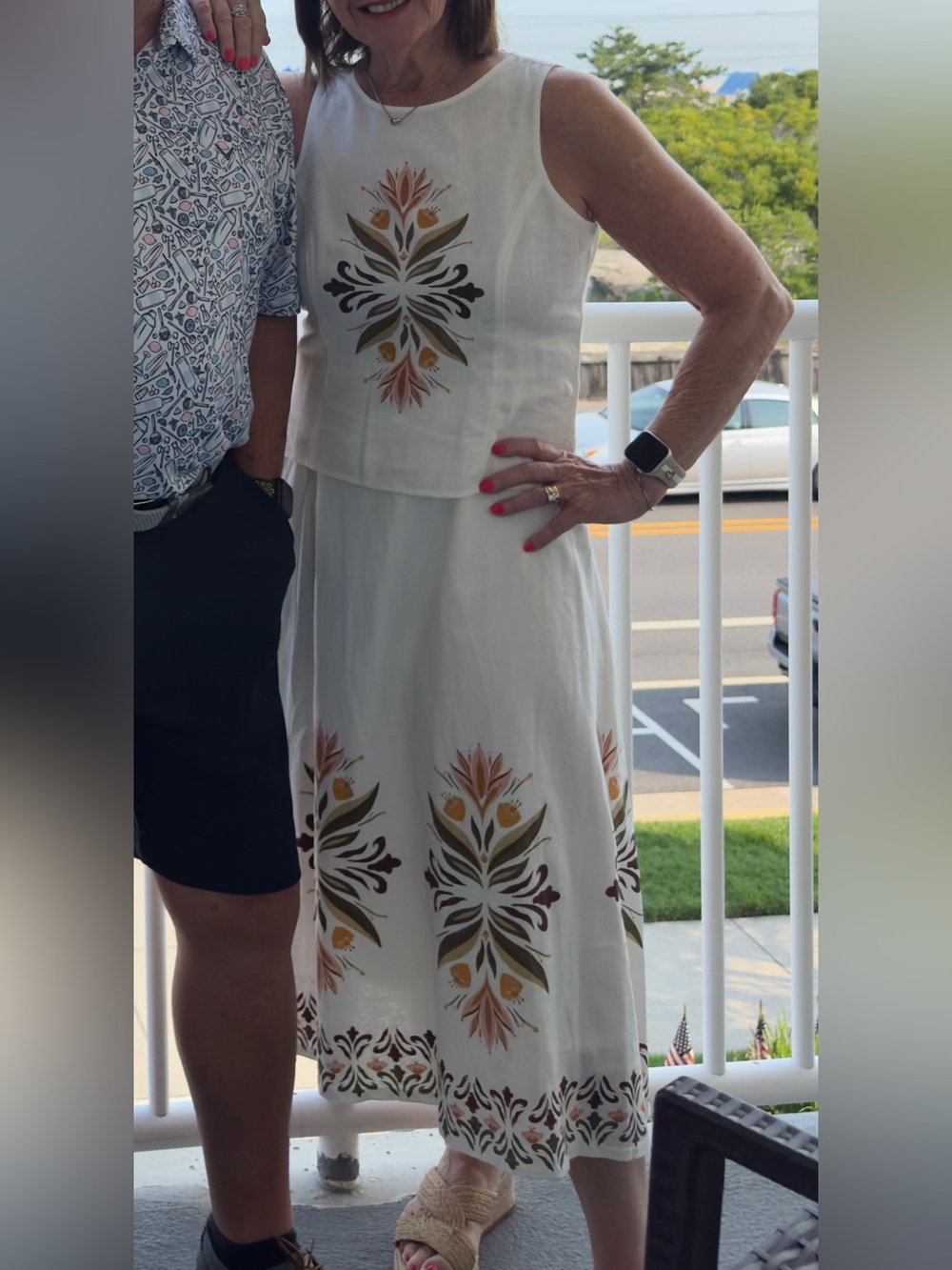 Rachel Zoe Ivory Linen Blend Floral Border Print Dress / Two-Piece Set